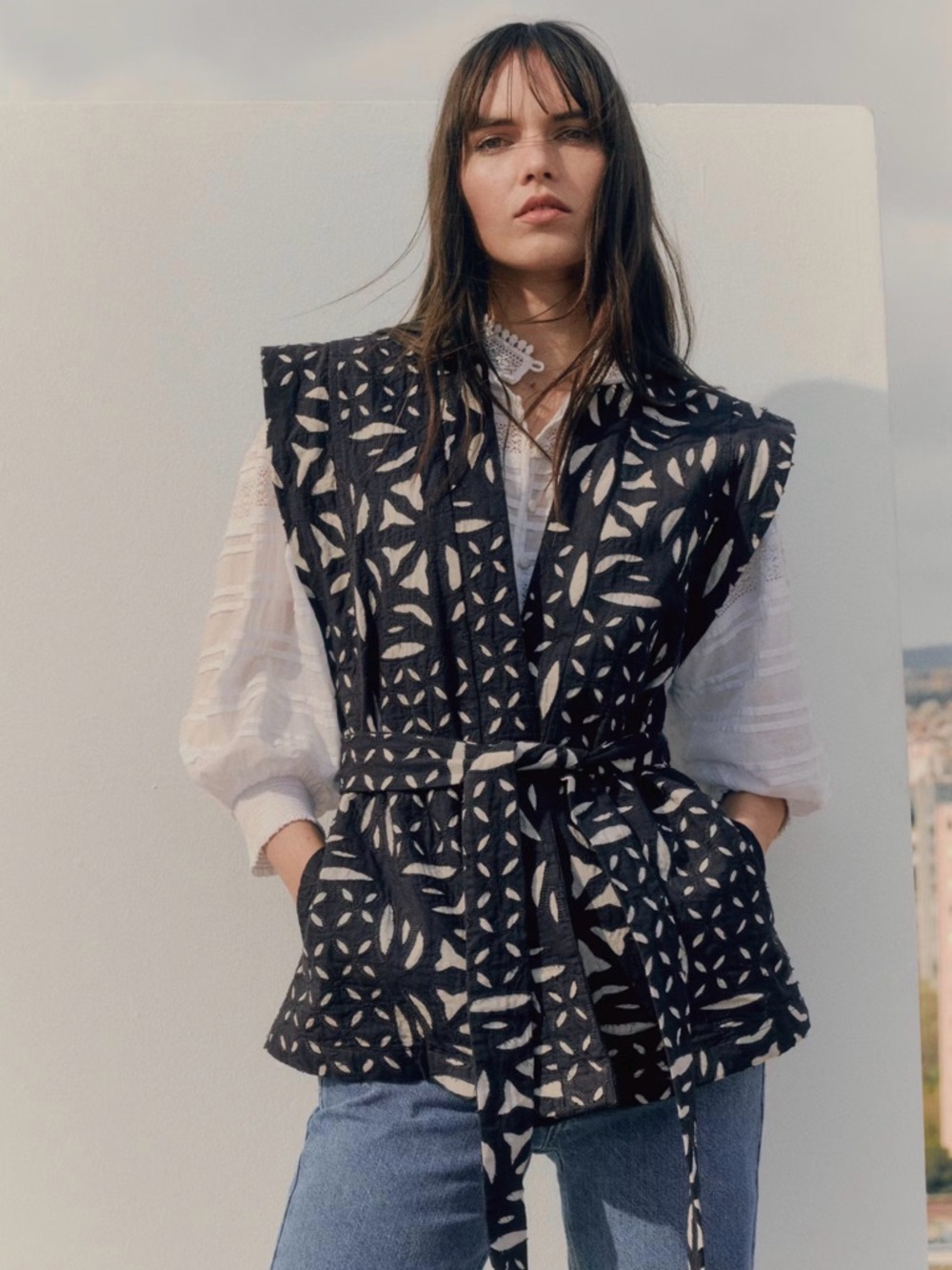 Mango Two-Toned 100% Cotton Gilet with Adjustable tie